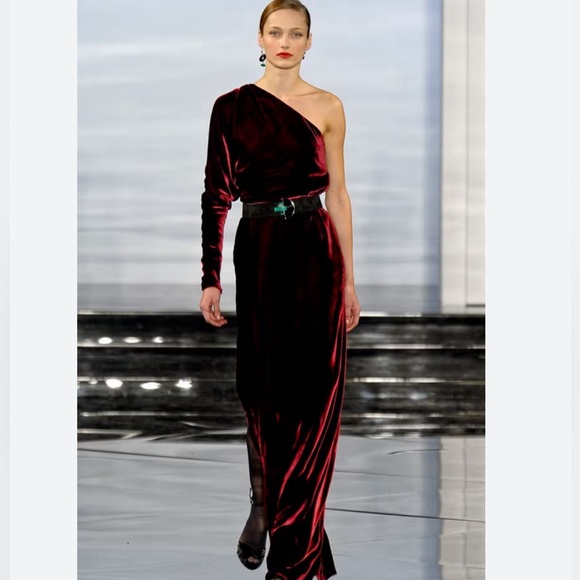 Ralph Lauren Collection Evening Gown Velvet Maxi Dress Runway 2011 One Shoulder - Picture 2 of 12